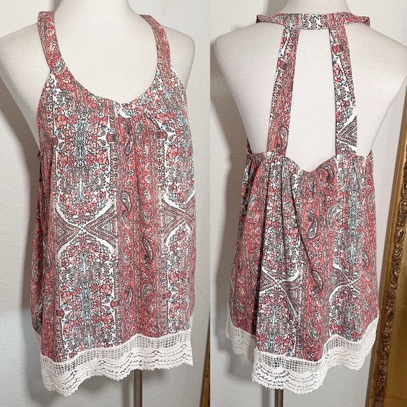 NWT Zoe & Rose Band of Gypsies Open Back Tank Top Ivory/Coral Size Medium $34 - Picture 1 of 8